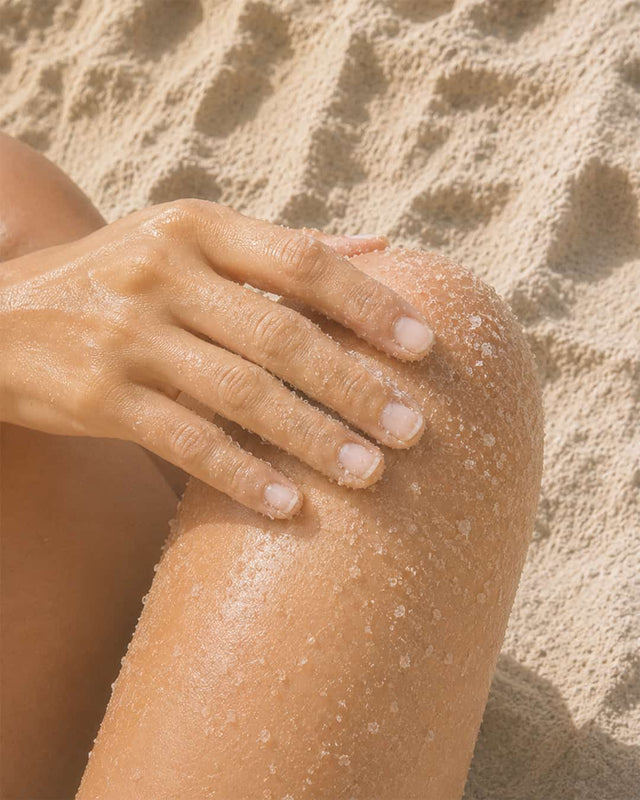 Olive & Foam Body Scrub close-up — mineral sea salt and olive oil formula