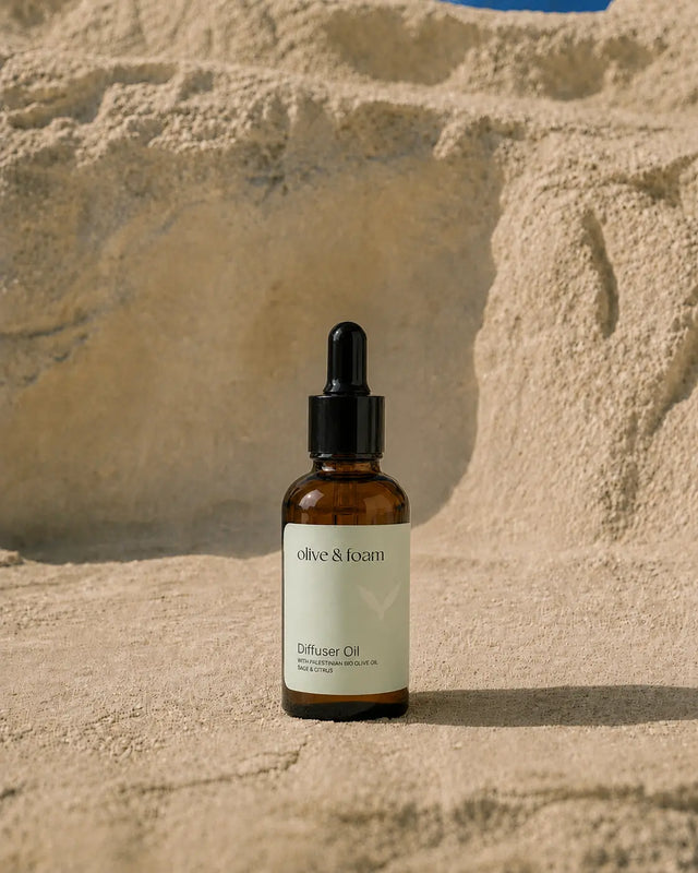 Olive & Foam Sage & Citrus Diffuser Oil lifestyle shot — home fragrance UAE