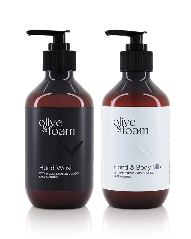 Olive & Foam Hand Set showing hand wash and hand & body milk together