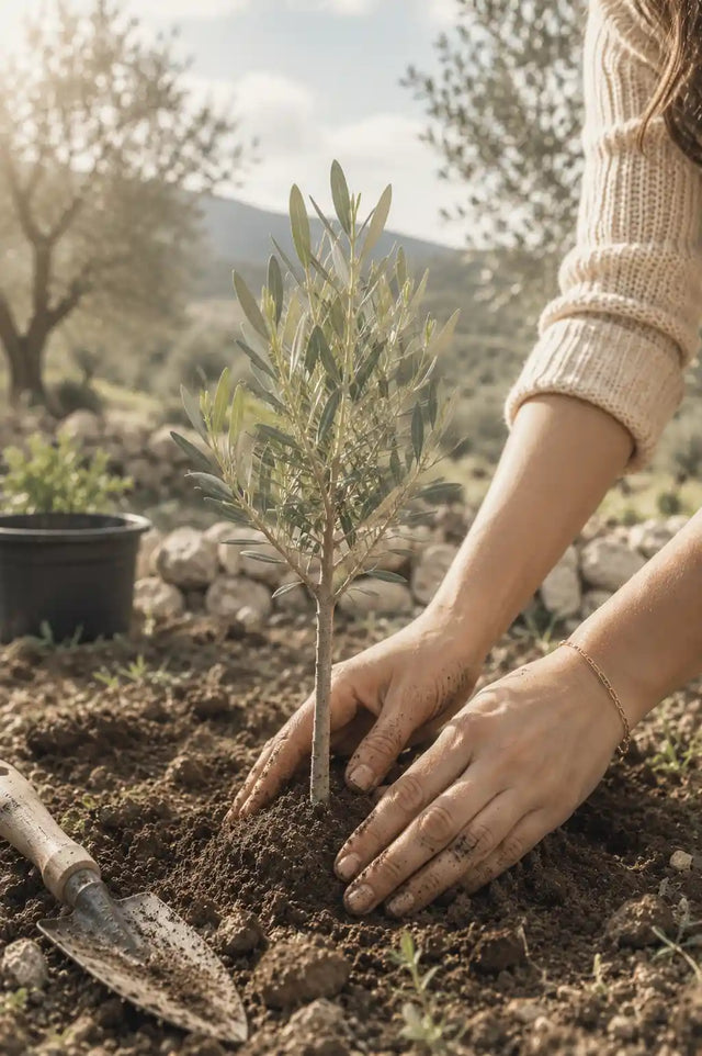 Palestinian farmer planting an olive tree — Olive & Foam tree planting initiative