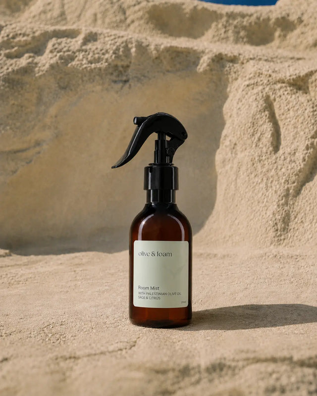 Olive & Foam Room Mist Sage & Citrus lifestyle shot — home fragrance spray UAE