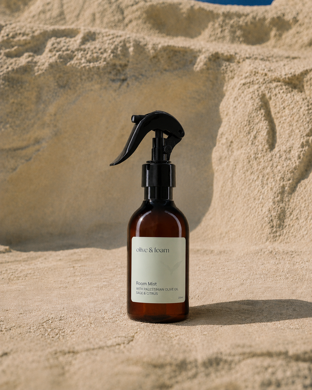 Olive & Foam Room Mist Sage & Citrus lifestyle shot — home fragrance spray UAE