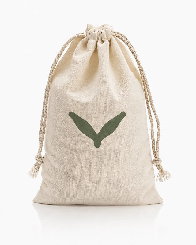 Olive & Foam Himalayan Salt Diffuser packaging — cotton drawstring pouch