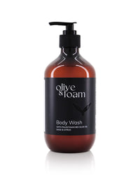 Olive & Foam Body Wash Sage & Citrus 500ml bottle with Palestinian olive oil