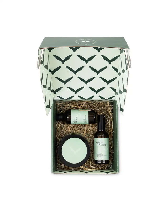 Olive & Foam Body Set Sage & Citrus gift box — scrub oil and mist trio UAE