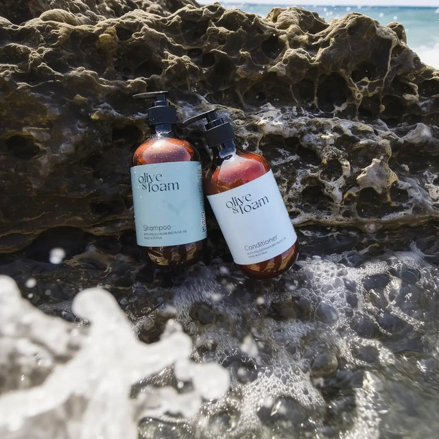 Olive & Foam Body & Hair Care collection — shampoo conditioner body wash and hand care UAE