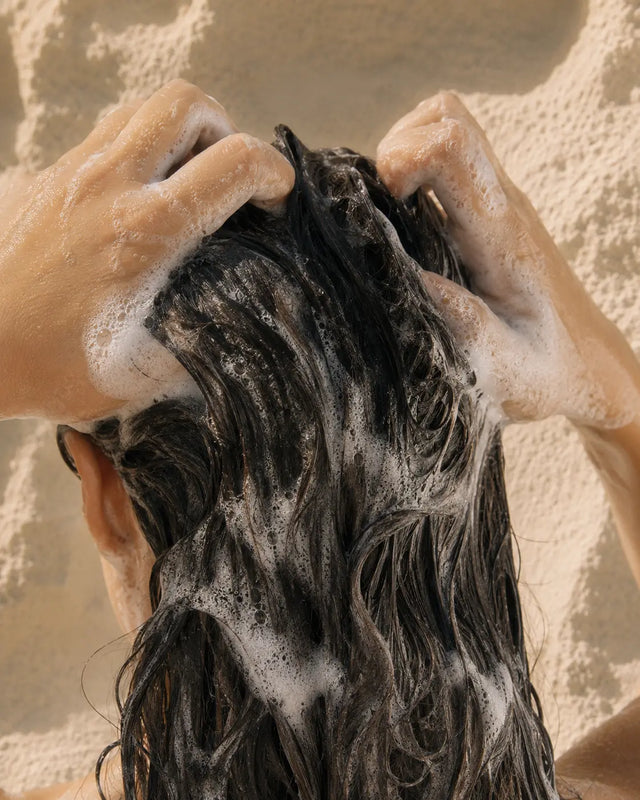 Olive & Foam Shampoo texture showing rich lather with olive oil